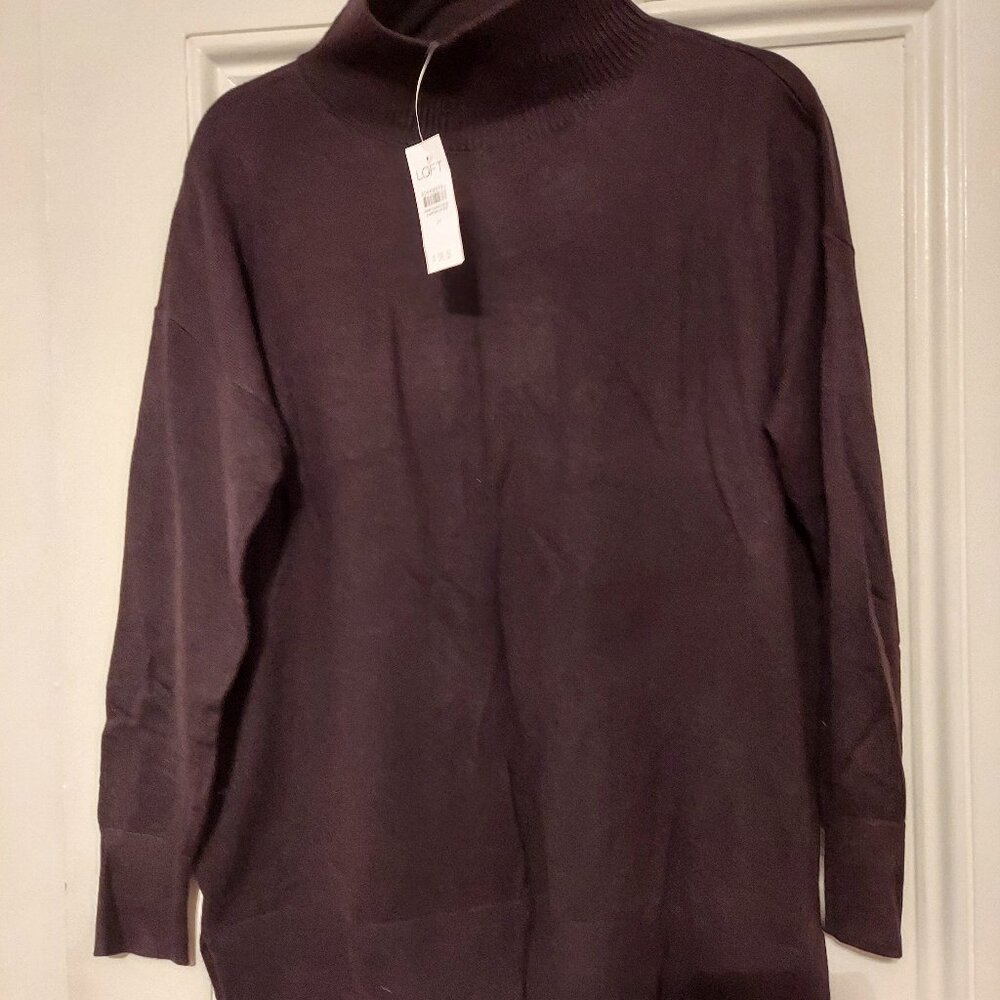 NWT LOFT Mock Neck Long Sleeve Tunic Sweater in Black size M